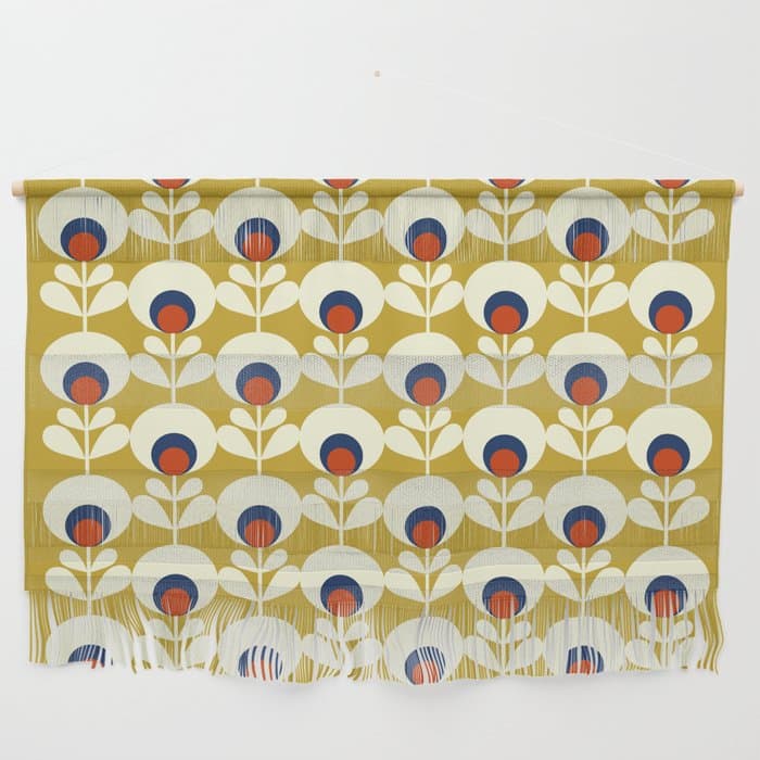 Flowers geometry mustard - retro pattern no3 Wall Hanging