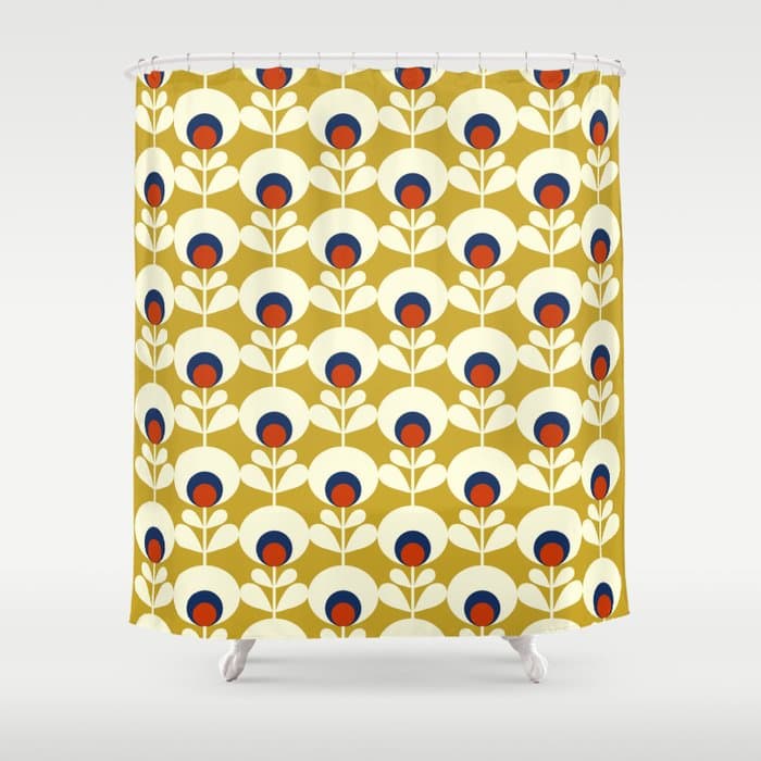 Flowers geometry mustard - retro pattern no3 Shower Curtain