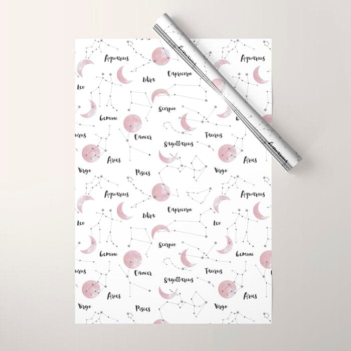 Pink Moon and Constellations Wrapping Paper