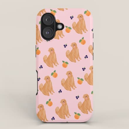 Golden Retriever And Fruits Pink Iphone Case