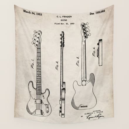 Bass Guitar Patent - Bass Guitarist Art - Antique Wall Tapestry