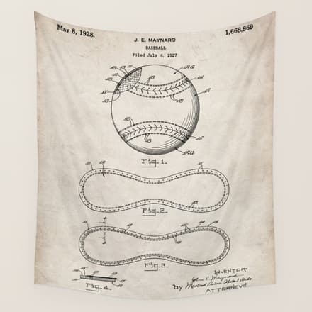 Baseball Patent - Softball Art - Antique Wall Tapestry