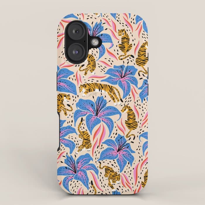 Tigers & Tiger Lilies - Blue & Yellow iPhone Case