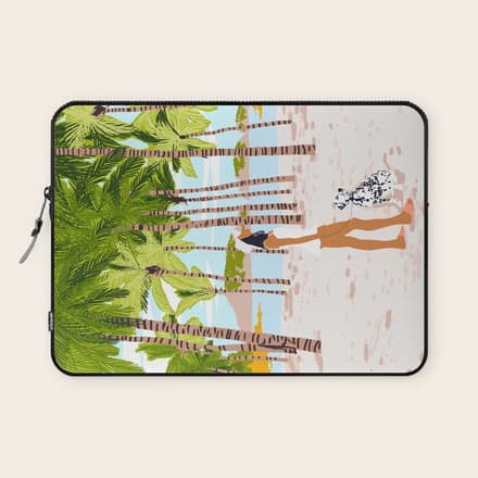The Happy Spots, Dalmatian Dog Pets, Bohemian Woman Beach Tropical Palm Fashion Illustration Laptop Sleeve
