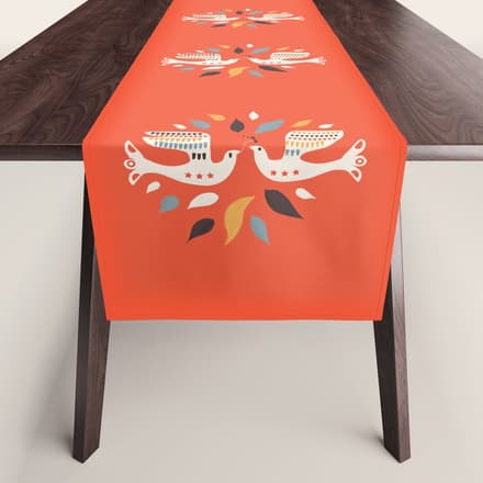 Festive Doves - Folk Illustration Table Runner
