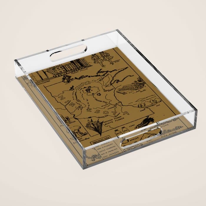 Vintage Map of Minnesota (1912) - Tan Acrylic Tray