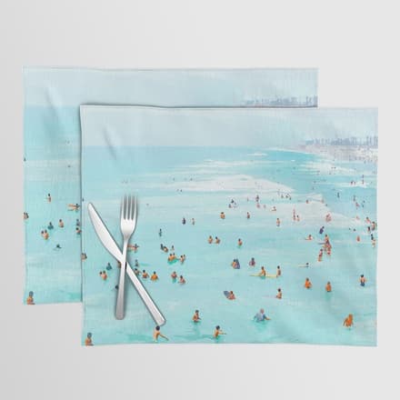 Hot Summer Day | Beachy Watercolor Painting | Ocean Sea Surf Swim | Vacation Travel Staycation Waves Placemat