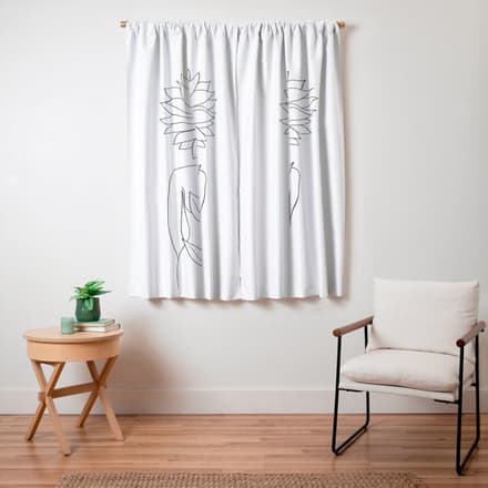 Minimalistic Line Art Of Woman With Sunflower Window Curtain