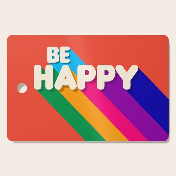 BE HAPPY - rainbow retro typography Cutting Board