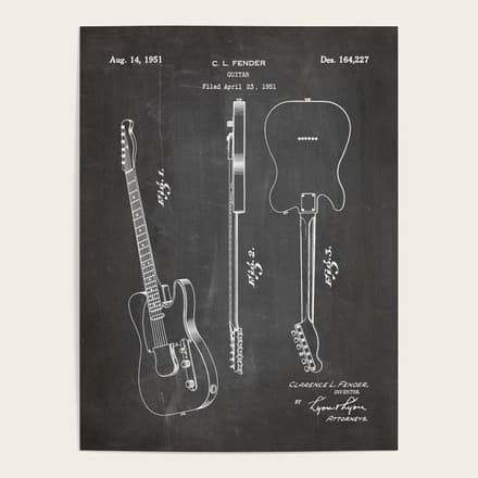 Electric Guitar Patent - Guitar Player Art - Black Chalkboard Poster