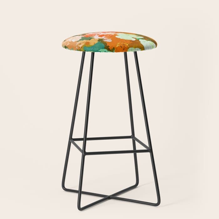 Velvet Floral, Summer Eclectic Botanical Blossom Blush Painting, Nature Colorful Garden Illustration Stool
