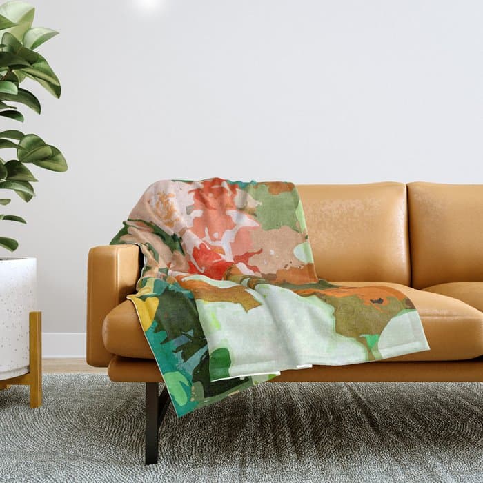 Velvet Floral, Summer Eclectic Botanical Blossom Blush Painting, Nature Colorful Garden Illustration Throw Blanket
