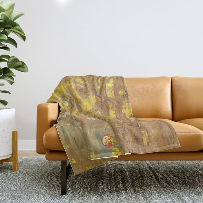 Odilon Redon "Trees on a yellow Background" Throw Blanket