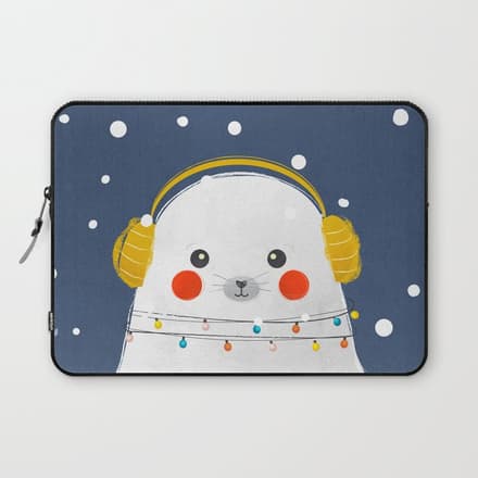 Christmas Baby Seal With Fairy Lights Laptop Sleeve