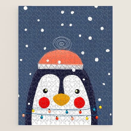 Christmas Penguin With Fairy Lights No2 Jigsaw Puzzle