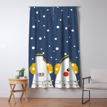 Christmas Baby Seal With Fairy Lights Window Curtain