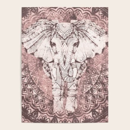 Bohemian, Elephant, Mandala, Blush, Moon Poster