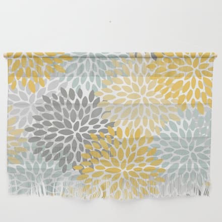Floral Pattern, Yellow, Pale, Aqua And Gray Wall Hanging