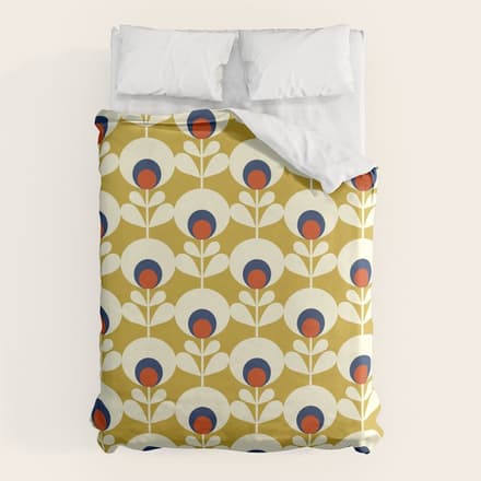 Flowers Geometry Mustard - Retro Pattern No3 Duvet Cover