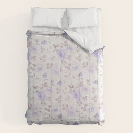Lavender Gray Elegant Vintage Roses Floral Comforter