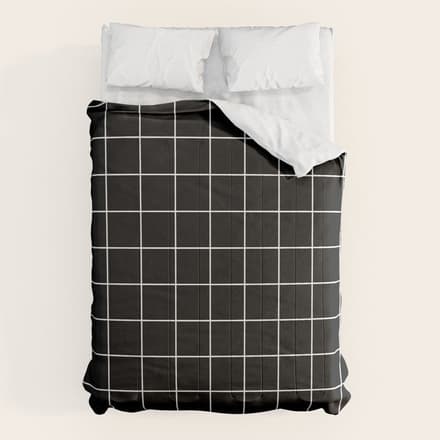 Grid Pattern Line Stripe Black And White Minimalist Geometric Stripes Lines Drawing Comforter