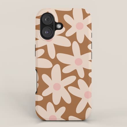 Daisy Time Retro Floral Pattern In Chocolate Brown And Blush Iphone Case