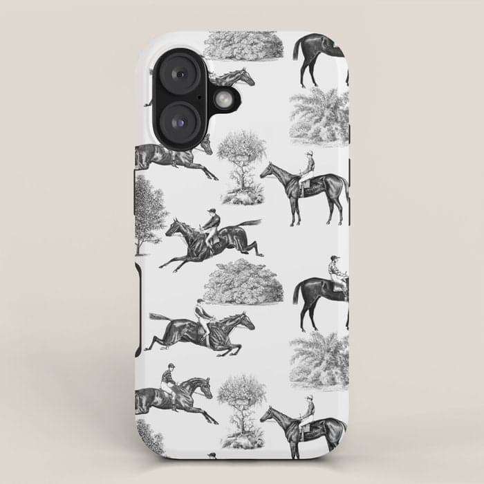 Horse Racing Black and White Toile Pattern iPhone Case