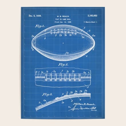 Football Patent - American Football Art - Blueprint Poster