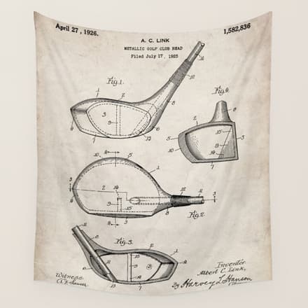 Golf Driver Patent - Golf Art - Antique Wall Tapestry