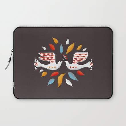 Retro Christmas Birds Illustration Laptop Sleeve
