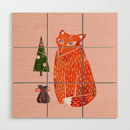 Christmas Fox - Illustration Wood Wall Art