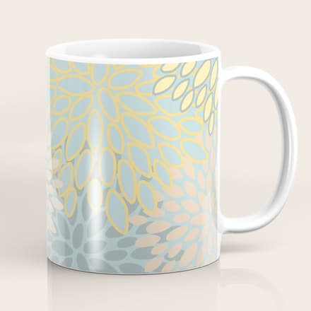 Elegant Blooms: Modern Floral Art In Soft Yellow And Teal Coffee Mug