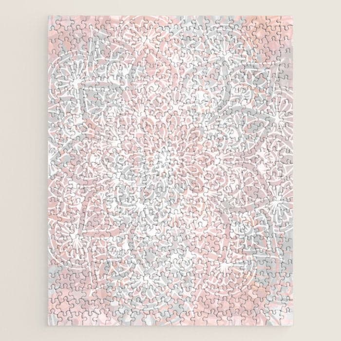 Mandala, Yoga, Love, Coral and Gray, Wall Art Boho Jigsaw Puzzle