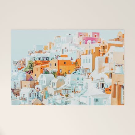 Santorini Vacay | Greece Summer Travel Architecture Buildings | Pastel Beachy Cityscape Photography Welcome Mat
