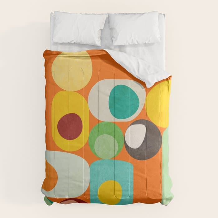 Geometric mid century modern orange shapes Comforter