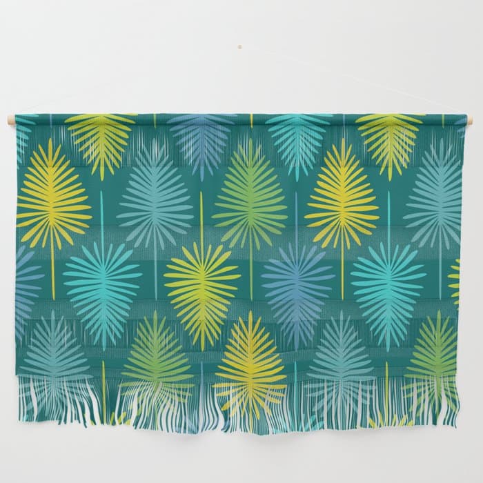 Mid Century Blue and Green Forest Wall Hanging