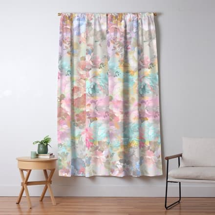 Shabby Vintage Pink Baby Blue Watercolor Floral Window Curtain