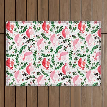 Festive Birds - Christmas Pattern No2 Outdoor Rug