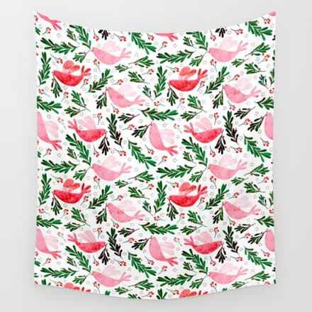Festive Birds - Christmas Pattern No2 Wall Tapestry