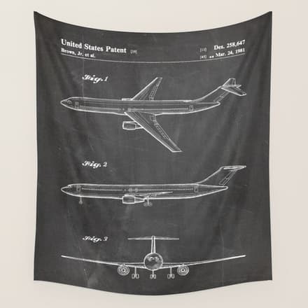 Boeing 777 Airliner Patent - 777 Airplane Art - Black Chalkboard Wall Tapestry