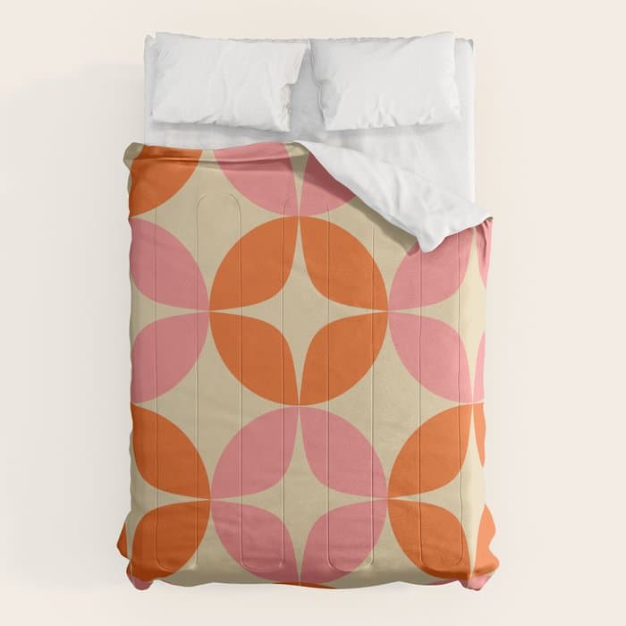 Mid Century Modern Pattern in Pink and Orange Comforter