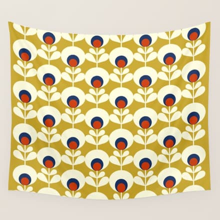 Flowers Geometry Mustard - Retro Pattern No3 Wall Tapestry