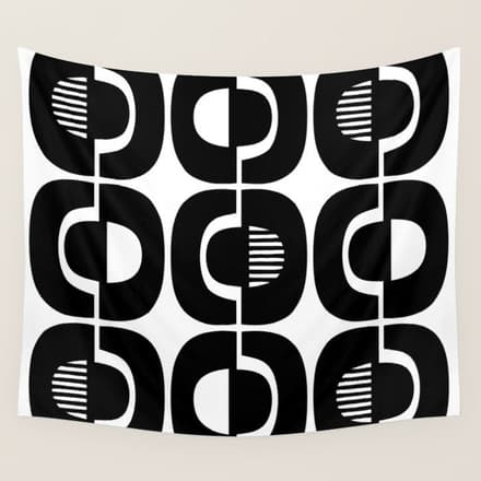 Mid Century Modern Geometric 921 Black And White Wall Tapestry