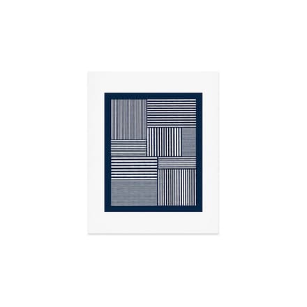 White Lines Navy Minimalist Stylish Design Art Print