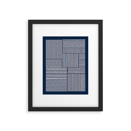 White Lines Navy Minimalist Stylish Design Framed Art Print