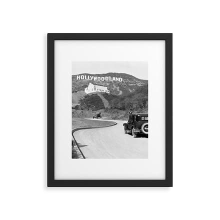 Old Hollywood Sign Hollywoodland Black And White Photograph Framed Art Print