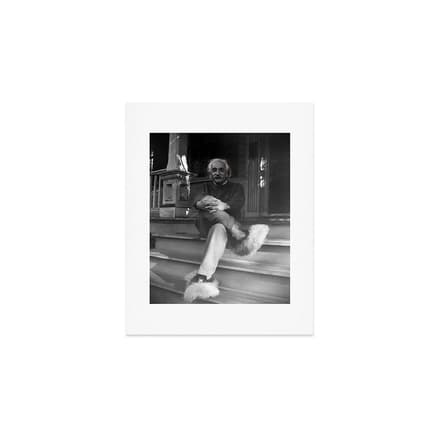Funny Einstein In Fuzzy Slippers Classic Black And White Satirical Photography - Photographs Art Print