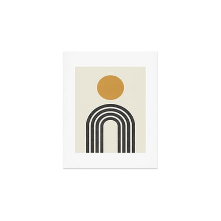Mid Century Modern Gold Sun And Black Rainbow Art Print