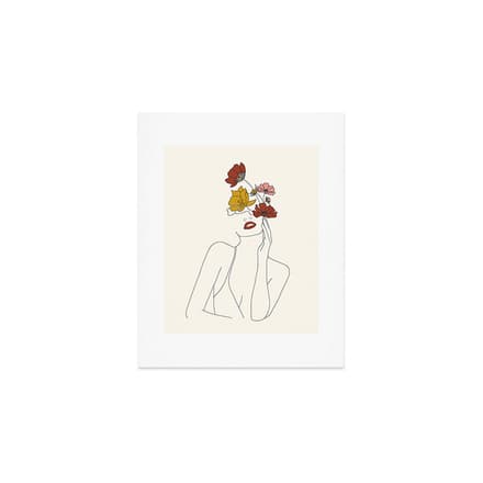Colorful Thoughts Minimal Line Art Woman With Flowers Art Print