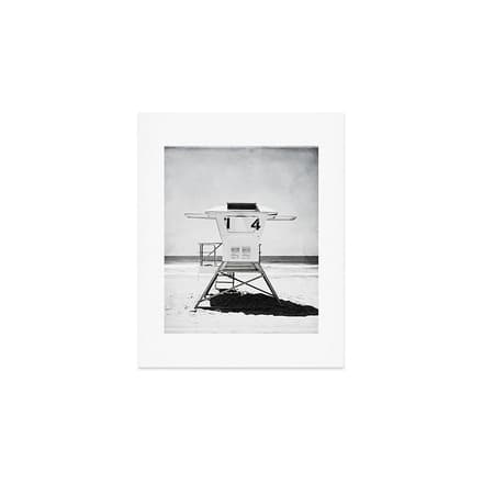 Black And White Beach Photography, Grey Lifeguard Stand, Gray Coastal Nautical Art Art Print